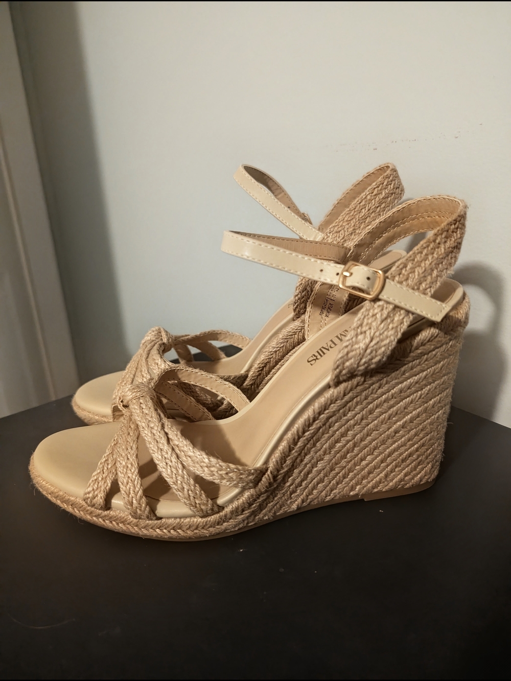 Women’s Cream Espadrille Wedge Sandals with Ankle Strap
